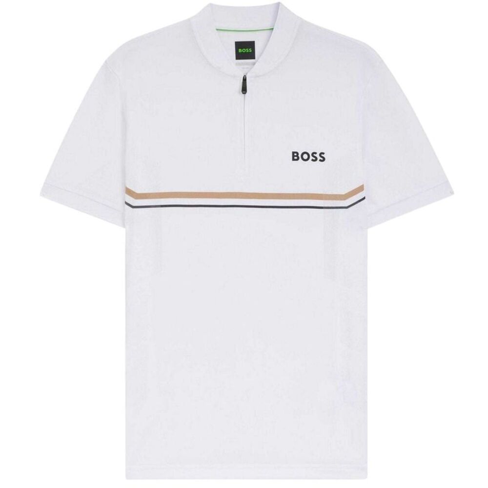 Boss Mens Pl Toc Spin Logo Quarter Zip Polo Shirt / White